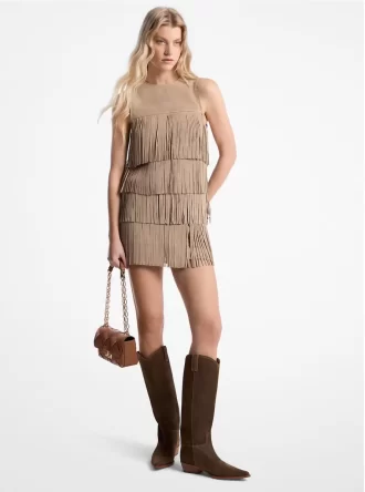 Miniklänning i mocka med fransar