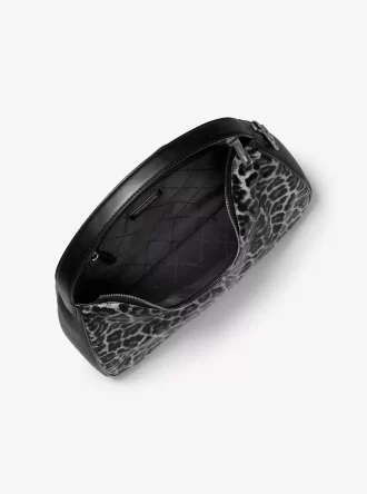 Nayla Medium Leopardmönstrad Hobo Axelväska med Kalvhår