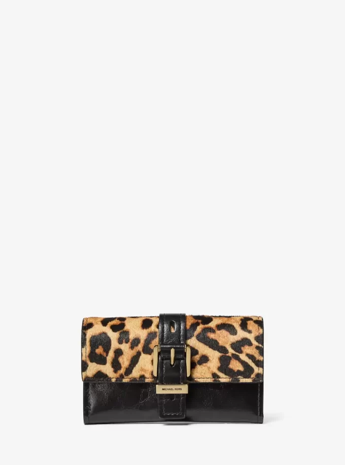 Nolita Medium Leopardmönstrad Kalvhårs- och Läderplånbok med Trippelvikning