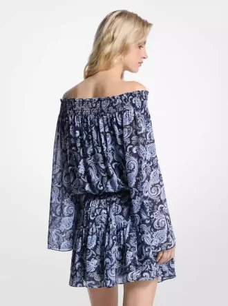 Paisley Georgette Off-Shoulder Klänning