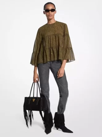 Paisleymönstrad Georgette-blus med flera lager