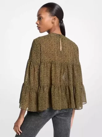 Paisleymönstrad Georgette-blus med flera lager