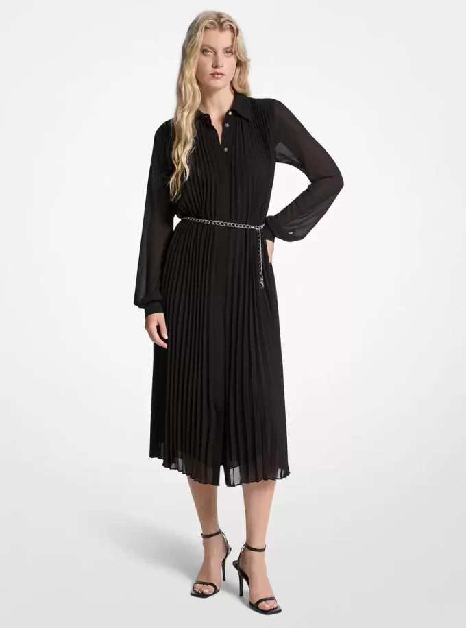 Plisserad Georgette Skjortklänning