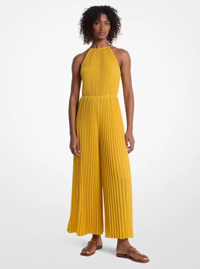 Plisserad utsmyckad Georgette halterneckjumpsuit