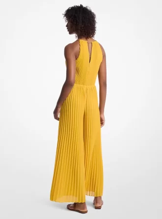 Plisserad utsmyckad Georgette halterneckjumpsuit