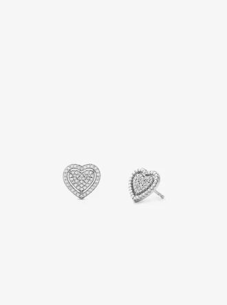 Presentset med halsband och örhängen i sterlingsilver med pavé-hjärta och pläterat ädelmetall Presentset med halsband och örhängen i sterlingsilver med pavé-hjärta och pläterat ädelmetall