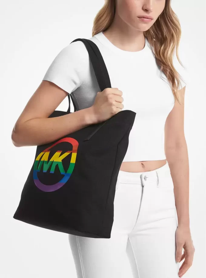 PRIDE regnbågslogotyp bomullstygväska