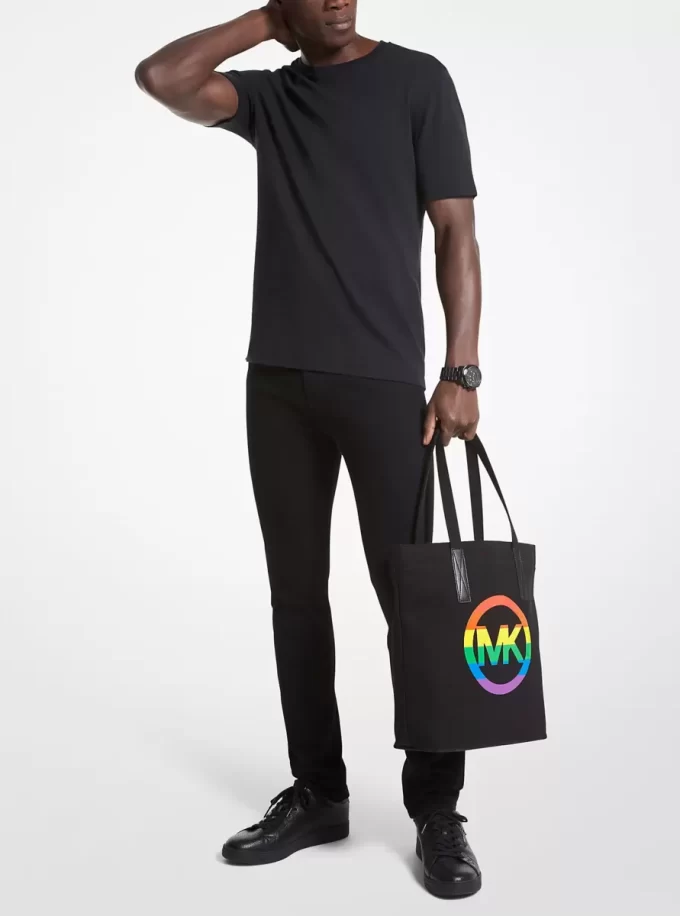 PRIDE regnbågslogotyp bomullstygväska