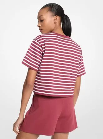 Randig t-shirt med logotyp och kort bomull
