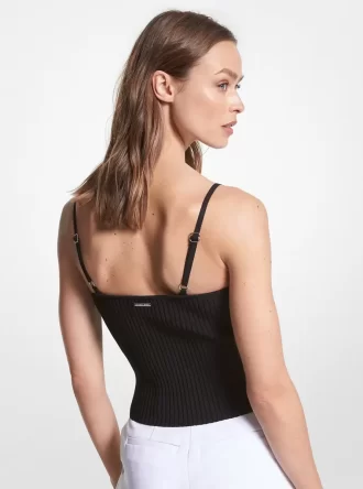 Ribbad stretchig viskos croppad linne