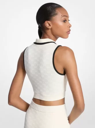 Stickad Tech Cropped Topp med Logotyp och Jacquard
