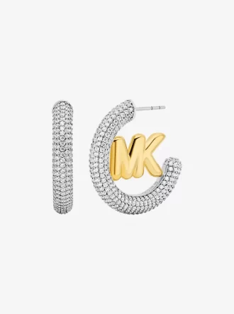 Stora Pavé Logo Charm Tvåfärgade Hoop Örhängen