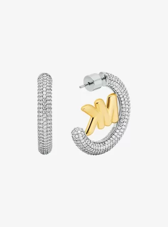 Stora Pavé Logo Charm Tvåfärgade Hoop Örhängen
