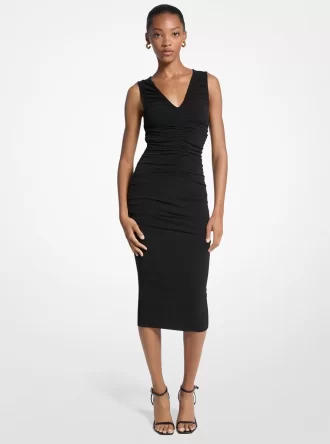 Stretch Matt Jersey Ruched Midi-klänning