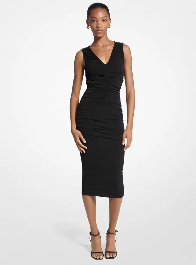 Stretch Matt Jersey Ruched Midi-klänning Stretch Matt Jersey Ruched Midi-klänning