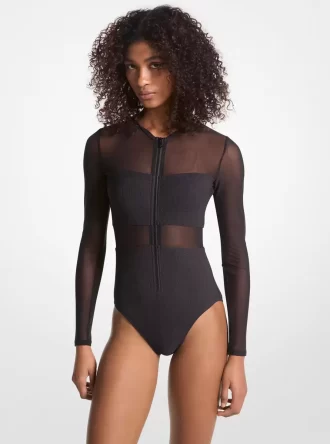 Stretchig nylon baddräkt med dragkedja