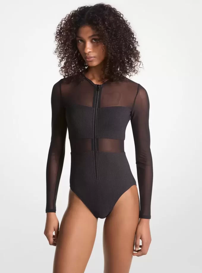Stretchig nylon baddräkt med dragkedja