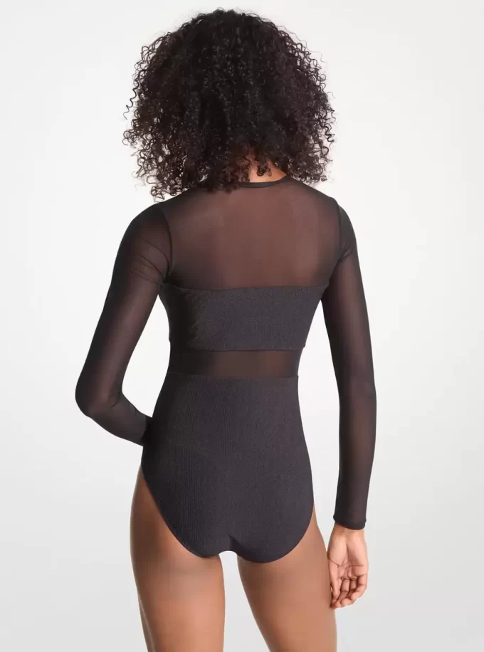Stretchig nylon baddräkt med dragkedja