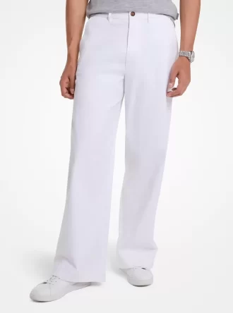 Stretchiga bomullsbyxor med vida ben