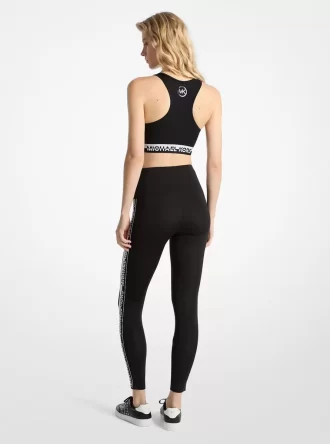 Stretchiga stickade leggings med hög midja och logotyptejp