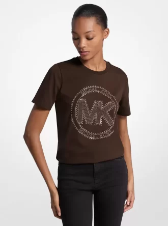 T-shirt med nitar och logotyp i ekologisk bomullsjersey