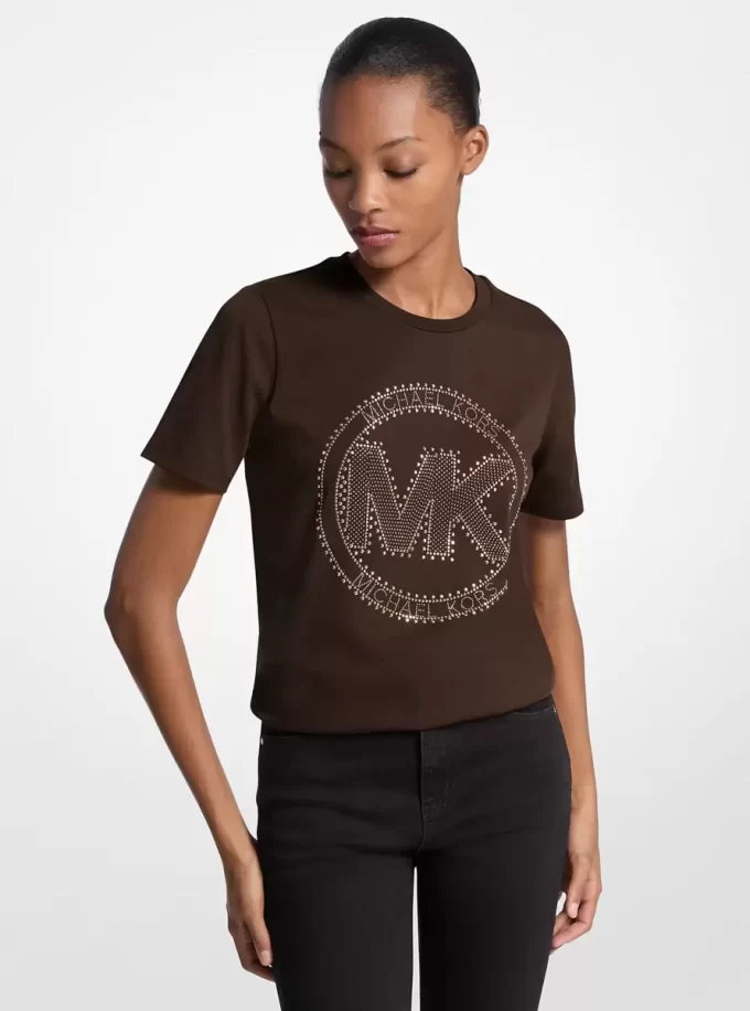 T-shirt med nitar och logotyp i ekologisk bomullsjersey T-shirt med nitar och logotyp i ekologisk bomullsjersey