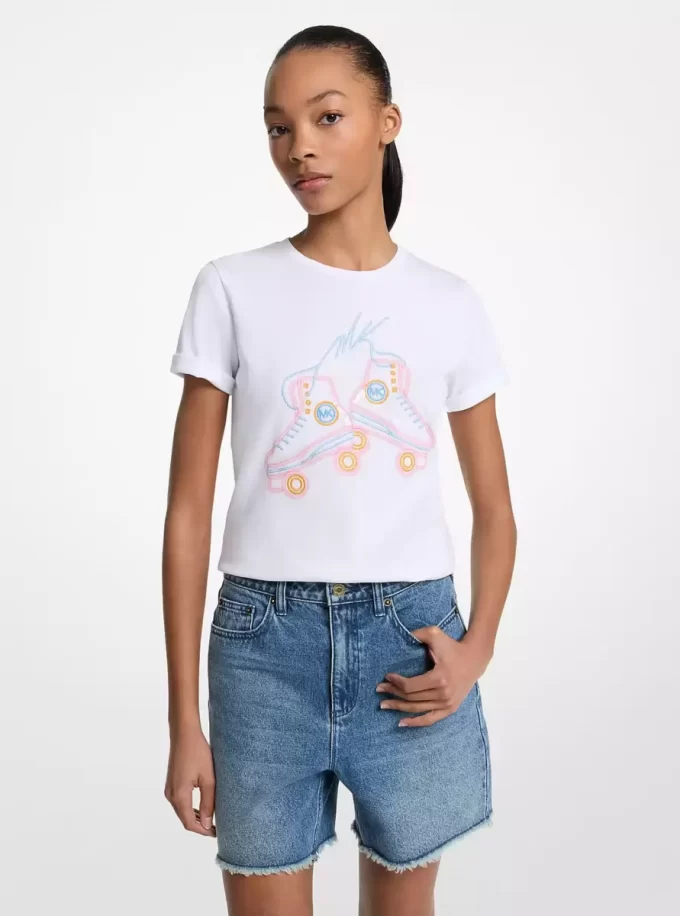 T-shirt med paljettmönster och grafisk design T-shirt med paljettmönster och grafisk design
