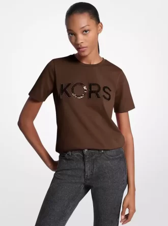 T-shirt med paljettmönster och logotyp i bomull