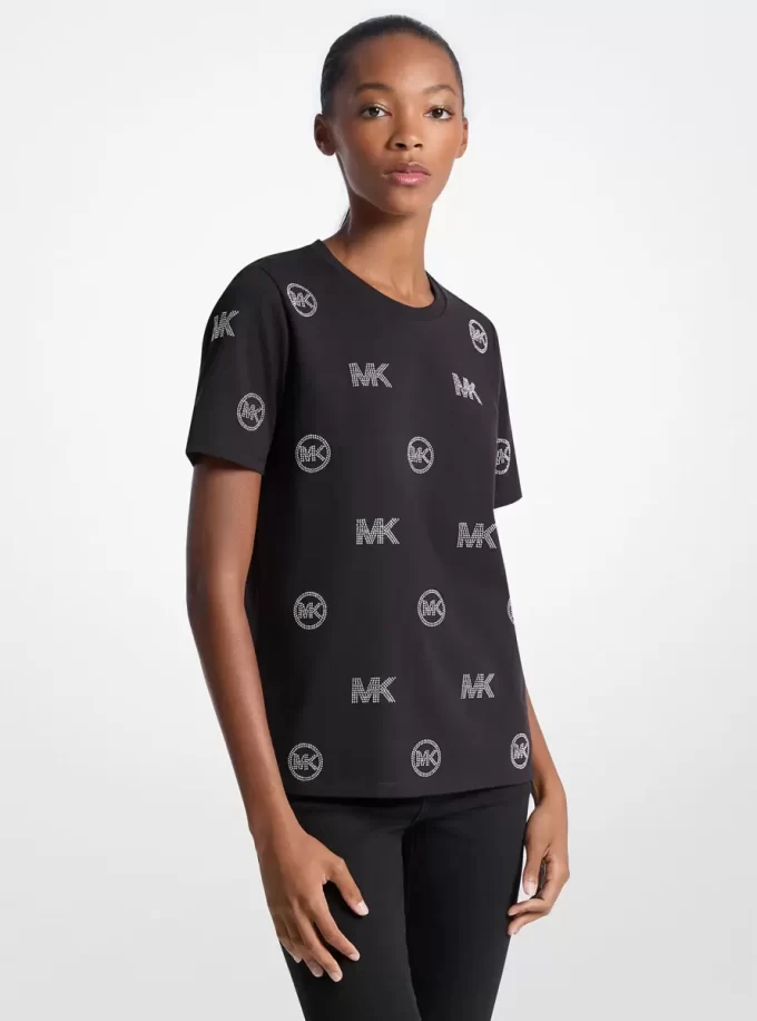 T-shirt med utsmyckad logotyp i bomull