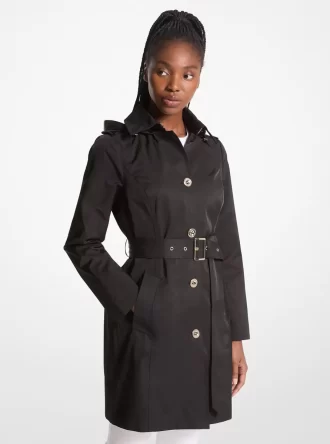 Trenchcoat med huva i bomullsblandning
