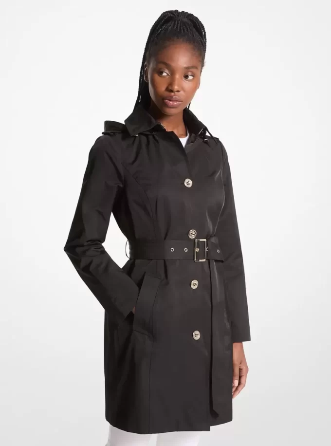 Trenchcoat med huva i bomullsblandning Trenchcoat med huva i bomullsblandning