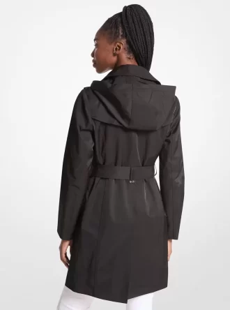 Trenchcoat med huva i bomullsblandning
