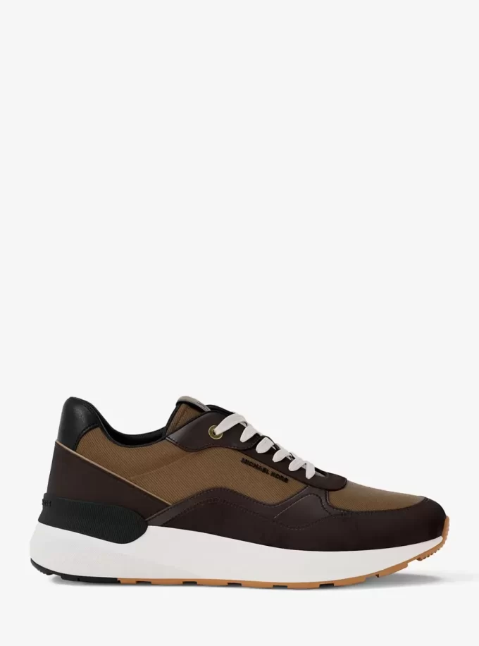 Trevor-sneakers i läder och twill med snörning Trevor-sneakers i läder och twill med snörning