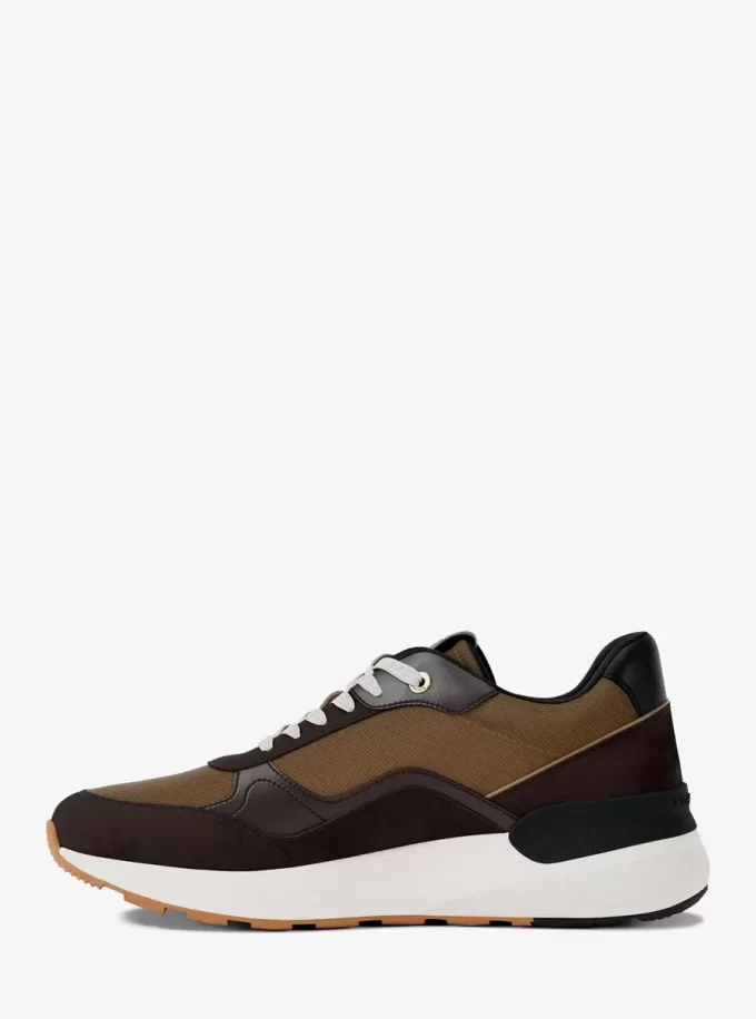 Trevor-sneakers i läder och twill med snörning Trevor-sneakers i läder och twill med snörning