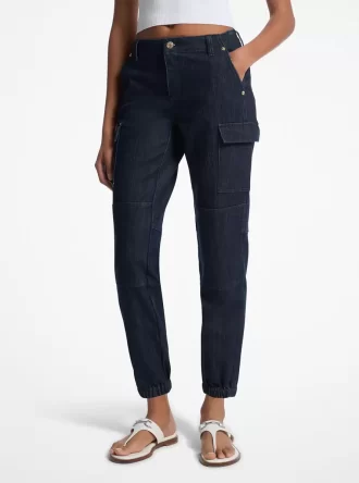 Tvättade stretchjeans i denim med cargomönster