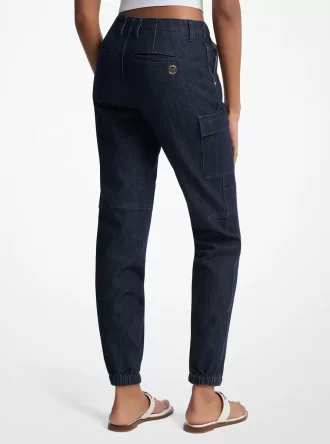 Tvättade stretchjeans i denim med cargomönster