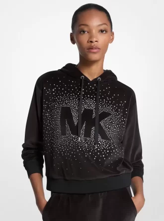 Utsmyckad huvtröja med logotyp i velour