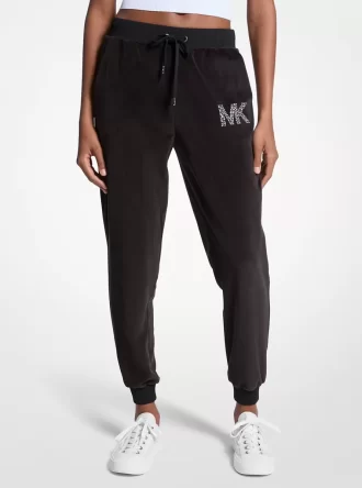 Utsmyckade joggingbyxor i velour med logotyp