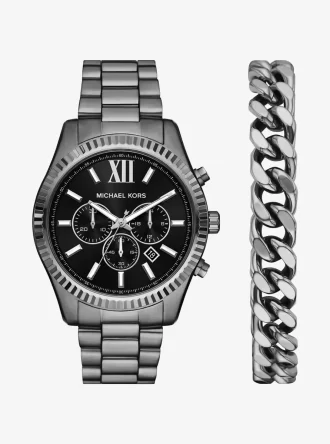 Överdimensionerad Lexington Gunmetal-klocka och armband presentset