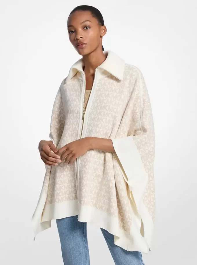 Vändbar poncho med dragkedja och bomullsblandning med logotyp Vändbar poncho med dragkedja och bomullsblandning med logotyp