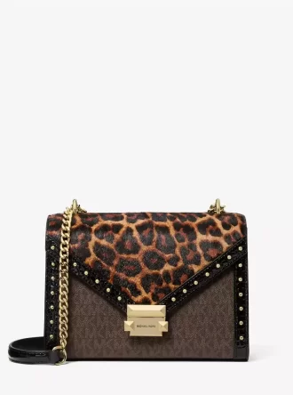 Whitney leopardmönstrad kalvhårsväska med signaturlogotyp Whitney leopardmönstrad kalvhårsväska med signaturlogotyp