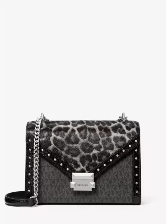 Whitney Medium Signature-axelväska med logotyp och leopardmönster Whitney Medium Signature-axelväska med logotyp och leopardmönster